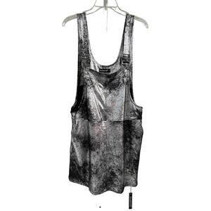 NWT BLANK NYC Womens L Silver Metallic Mercury Mini Skirt Jumper Overalls